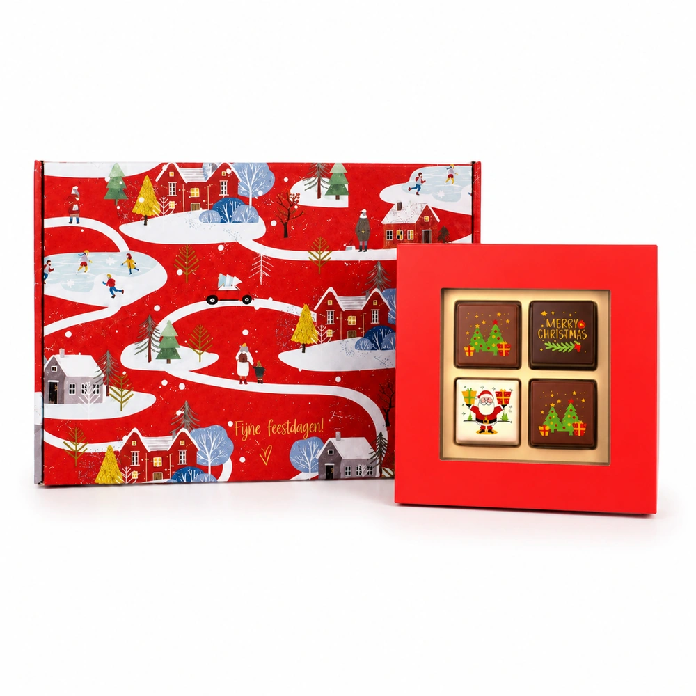 Brievenbusdoosje met Kerstpralines (4 stuks)