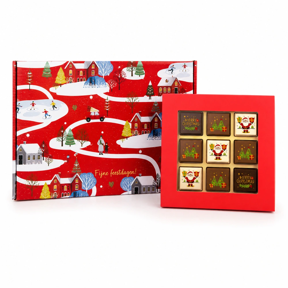 Brievenbusdoosje met Kerstpralines (9 stuks)