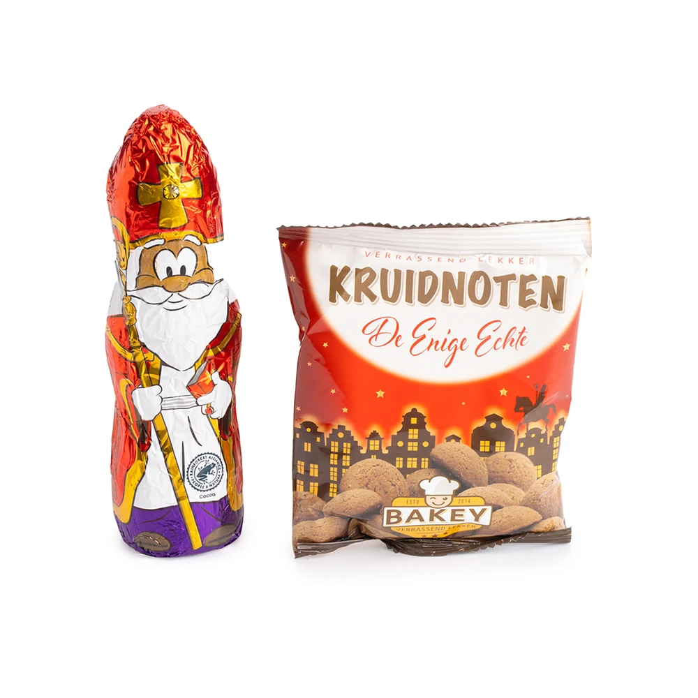 Chocolade sinterklaas en Bakey kruidnoten in transparant zakje