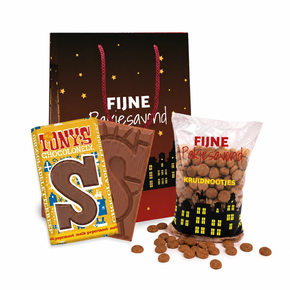Sinttas met Bakey kruidnoten (200 gram) en Tony's chocoladeletter melk met pepernoot