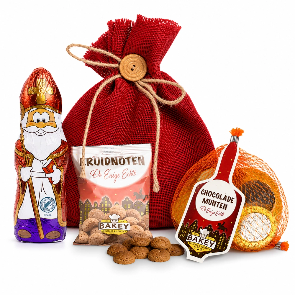 Sintzakje met Bakey kruidnoten (50 gram), chocolademunten en chocolade sinterklaas